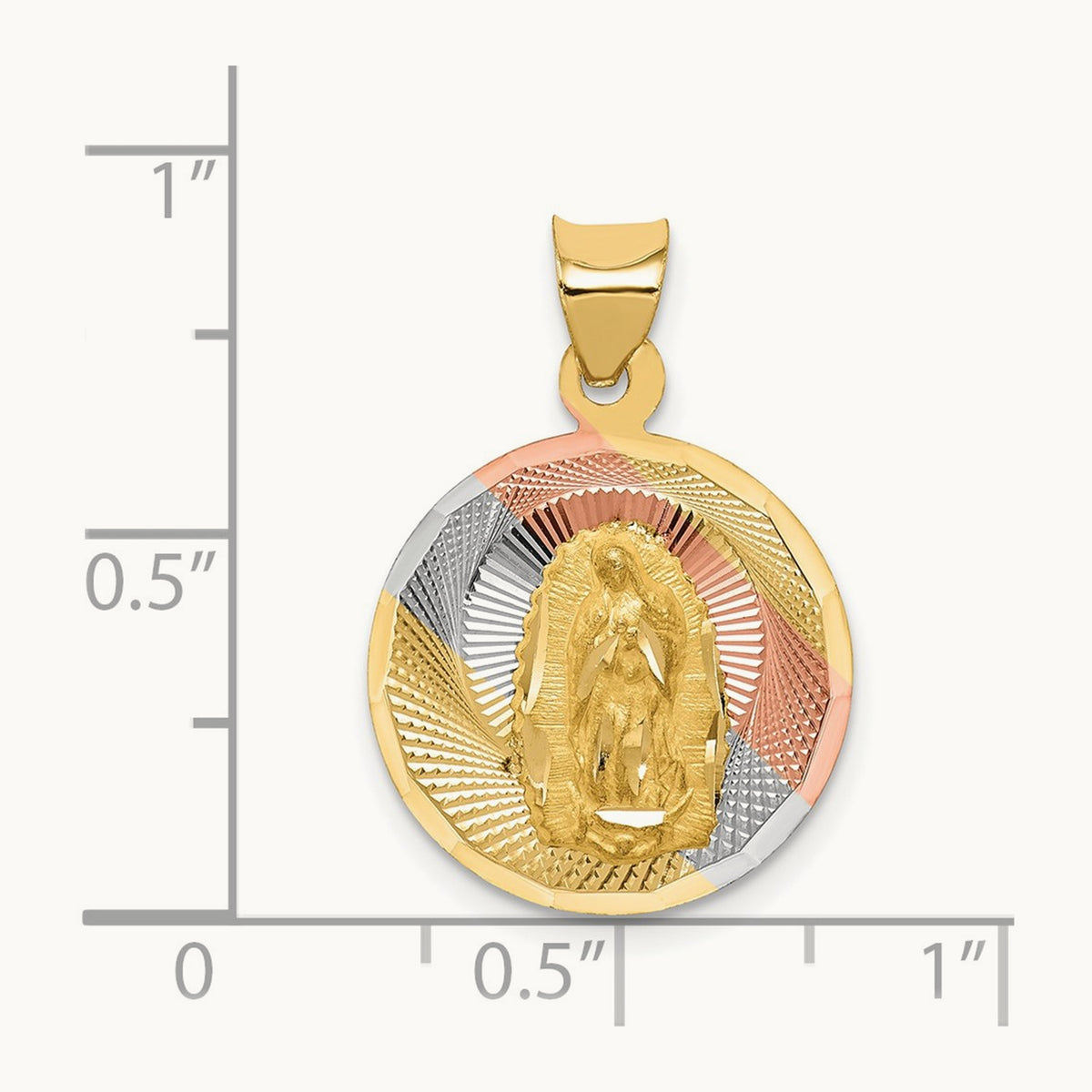 Polished Diamond-cut Lady Of Guadalupe Circle Pendant — 14K Two-Tone Gold, 23.4mm