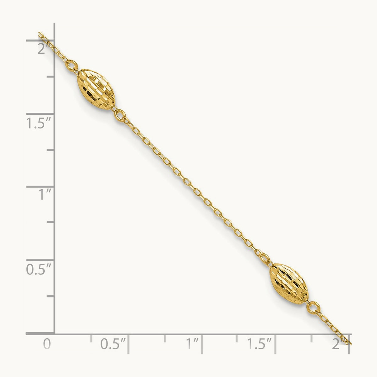 Polished Puffed Rice Bead 9in Plus 1in ext. Anklet, 14K