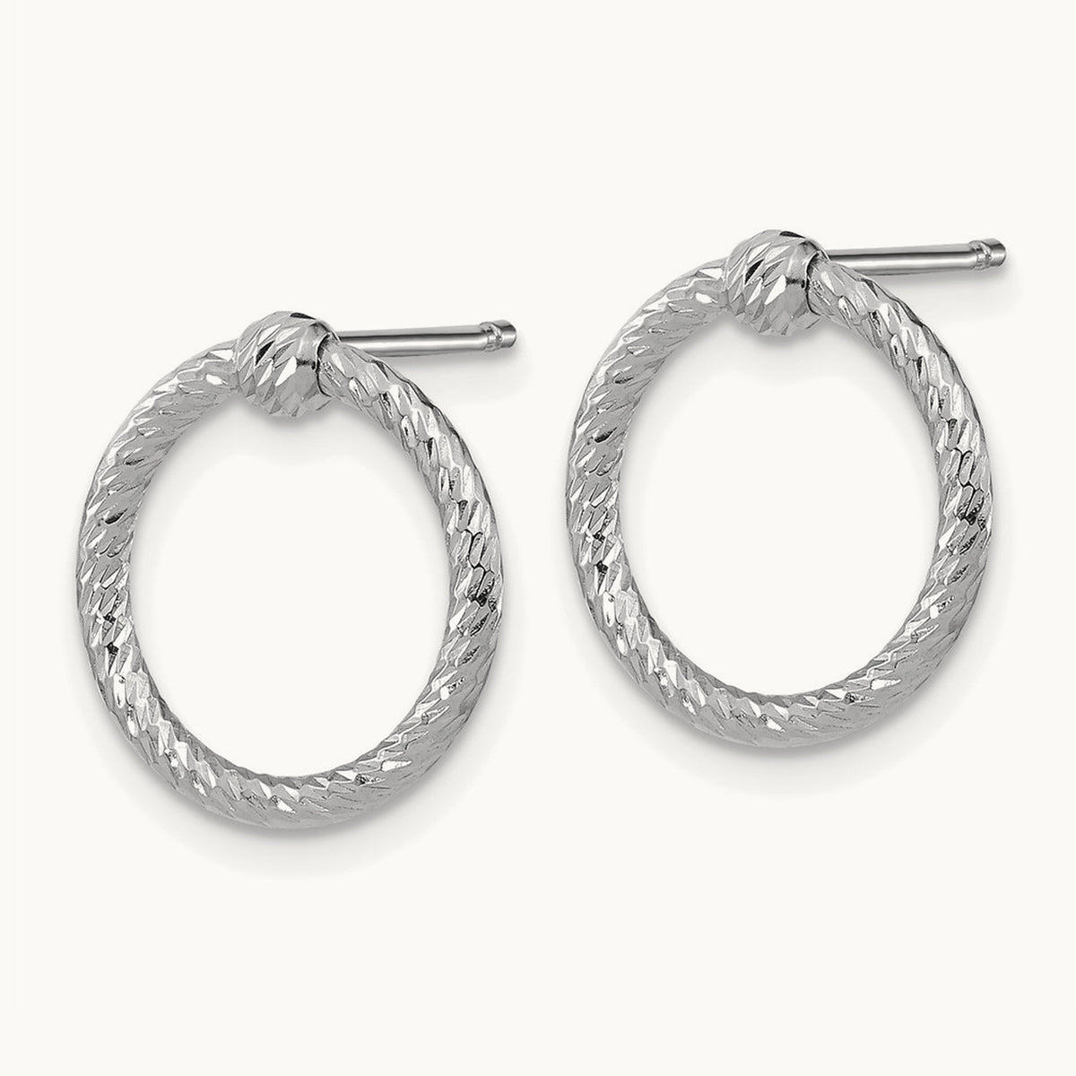 Polished Diamond-cut Twisted Circle Post Earrings — 14K White Gold, 14.6mm