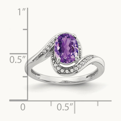 Oval Amethyst and Diamond Bypass Ring, 14K White Gold