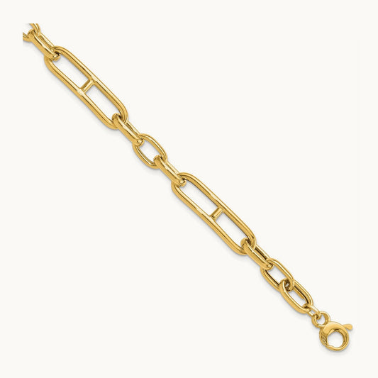 Polished Fancy Paperclip Link w/.5in ext. Bracelet, 14K