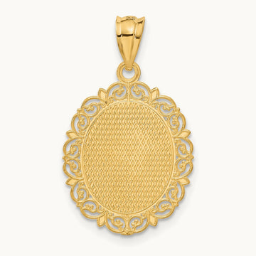 Solid Satin Polished Taurus Zodiac Oval Pendant, 14K