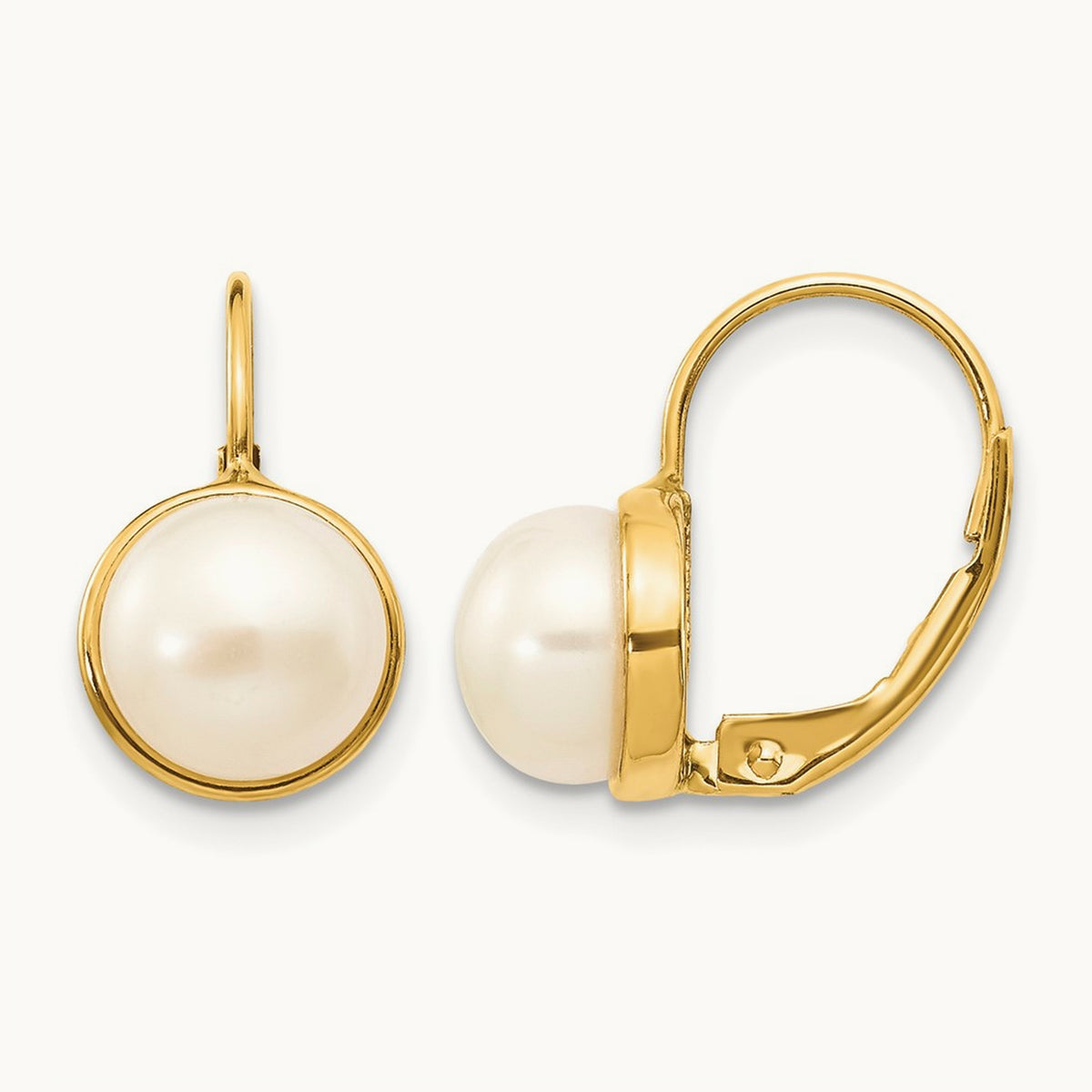 Button Freshwater Cultured Pearl Leverback Earrings — 14K Yellow Gold
