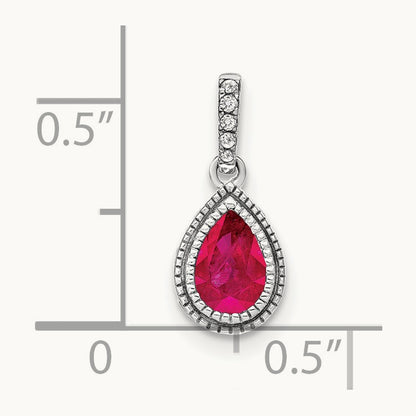 Pear Ruby and Diamond Pendant, 14K White Gold