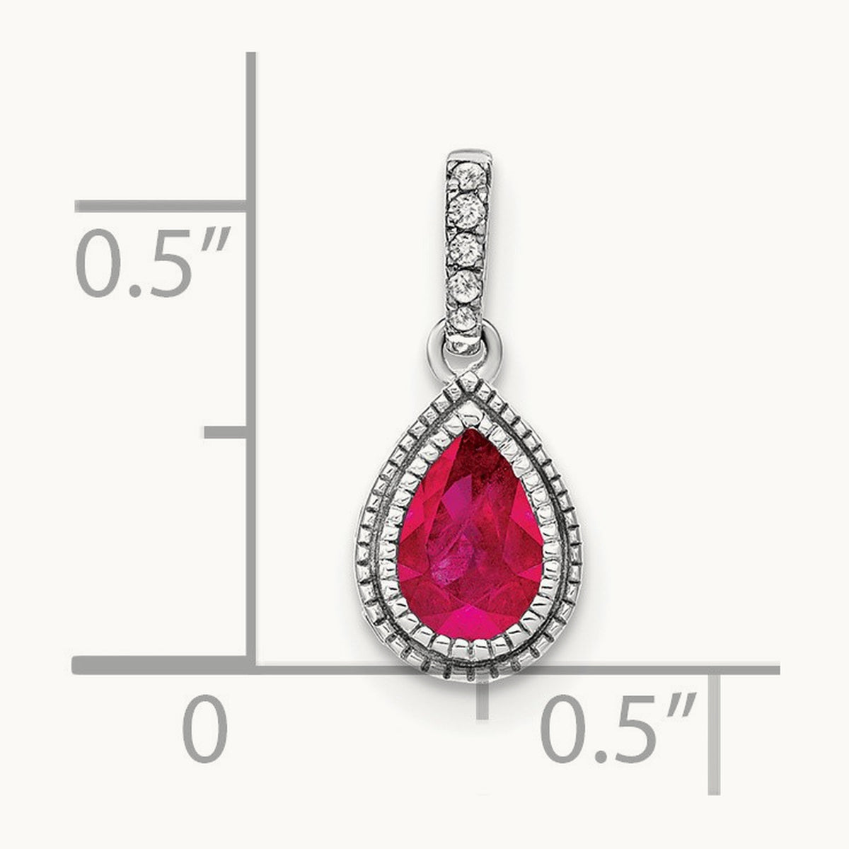 Pear Ruby and Diamond Pendant, 14K White Gold