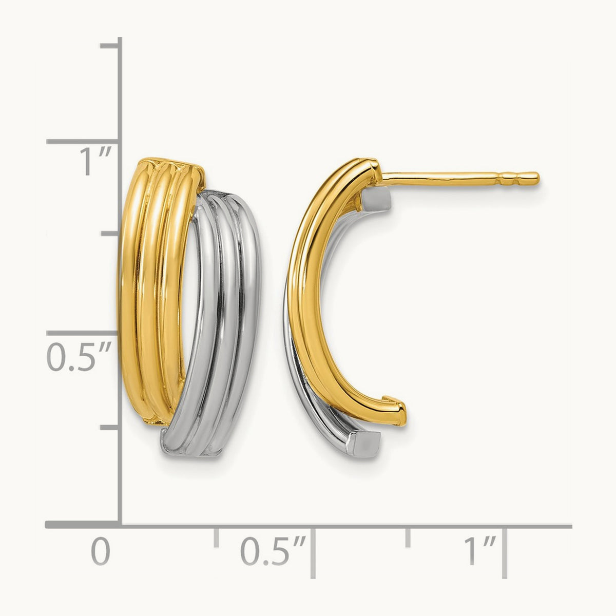 w/Wht RH-plating Polished/Grooved J-Hoop Post Earrings, 14K — Leslie's