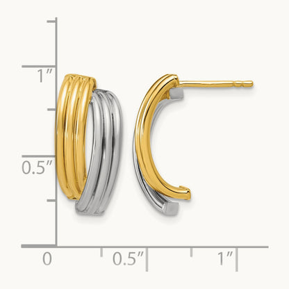 w/Wht RH-plating Polished/Grooved J-Hoop Post Earrings, 14K — Leslie's