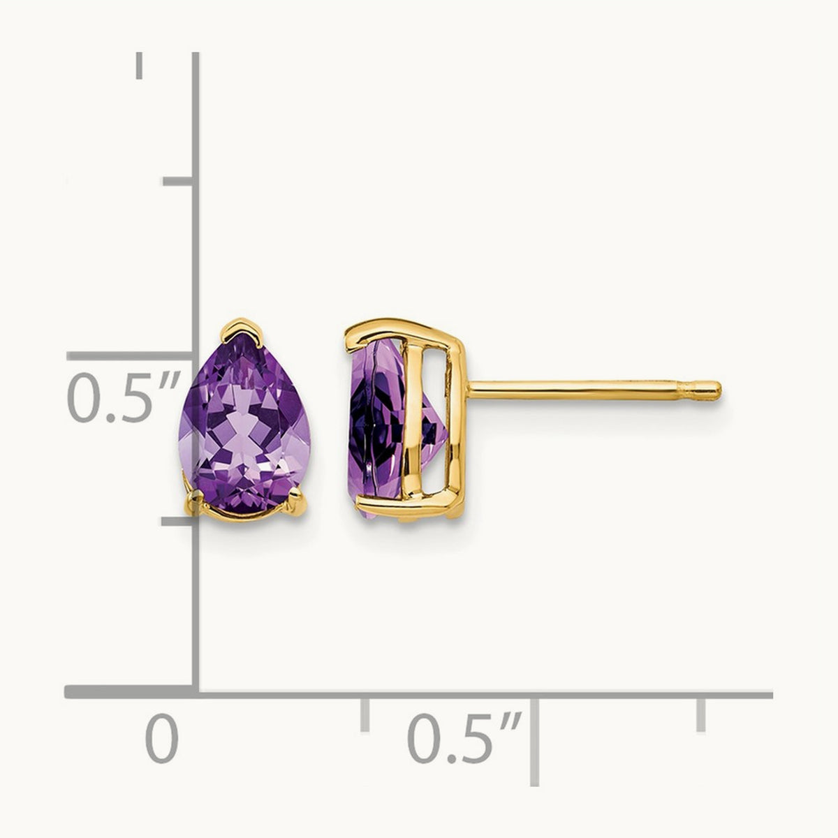 7x5mm Pear Amethyst Earrings, 14K
