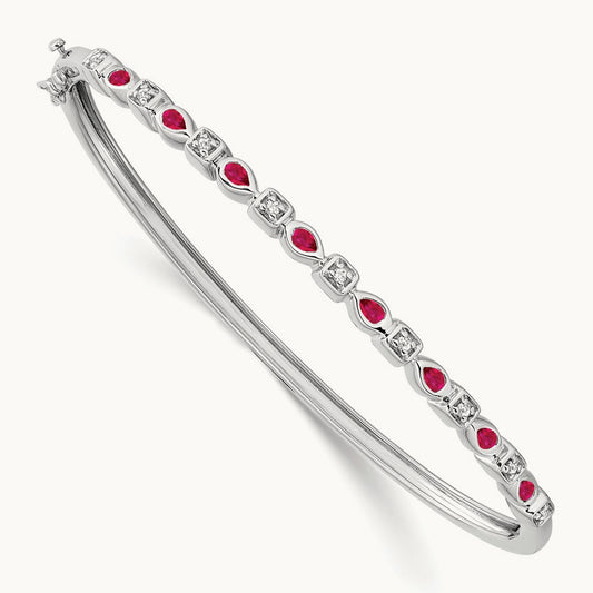 Ruby and Diamond Bangle — 14K White Gold