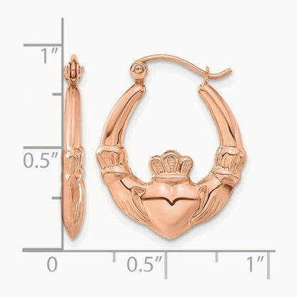 Polished Claddagh Hoop Earrings, 14K Rose Gold