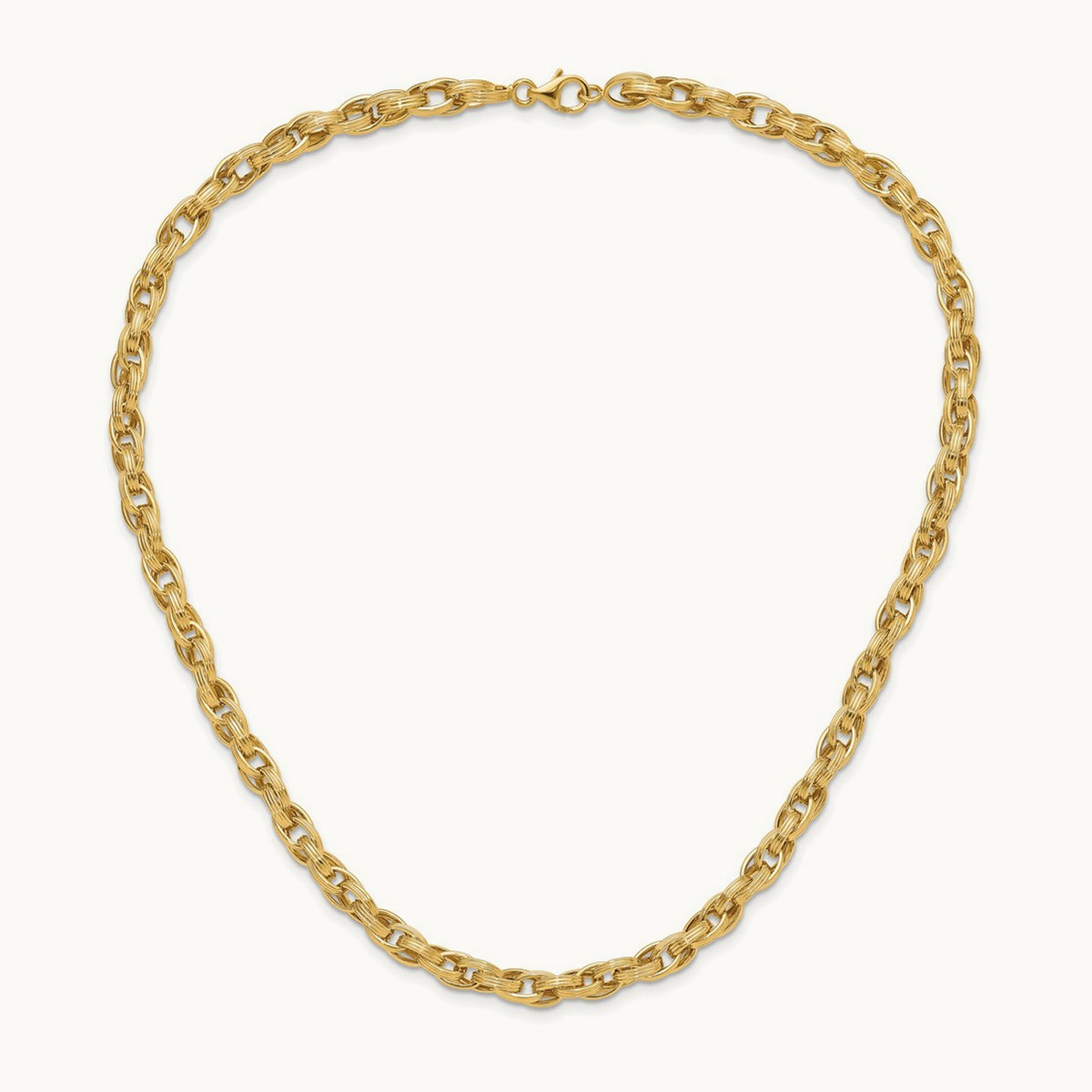 Polished & Grooved Fancy Oval Link Necklace, 14K