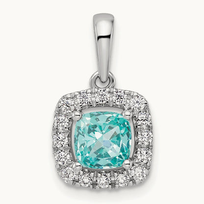 Created Paraiba Halo Pendant, 0.25 ct tw Lab-Grown Diamond