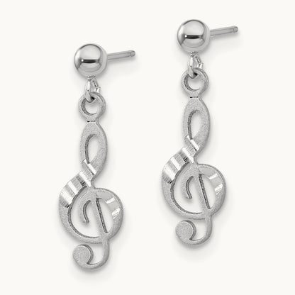 Treble Clef Dangle Earrings, 14K White Gold