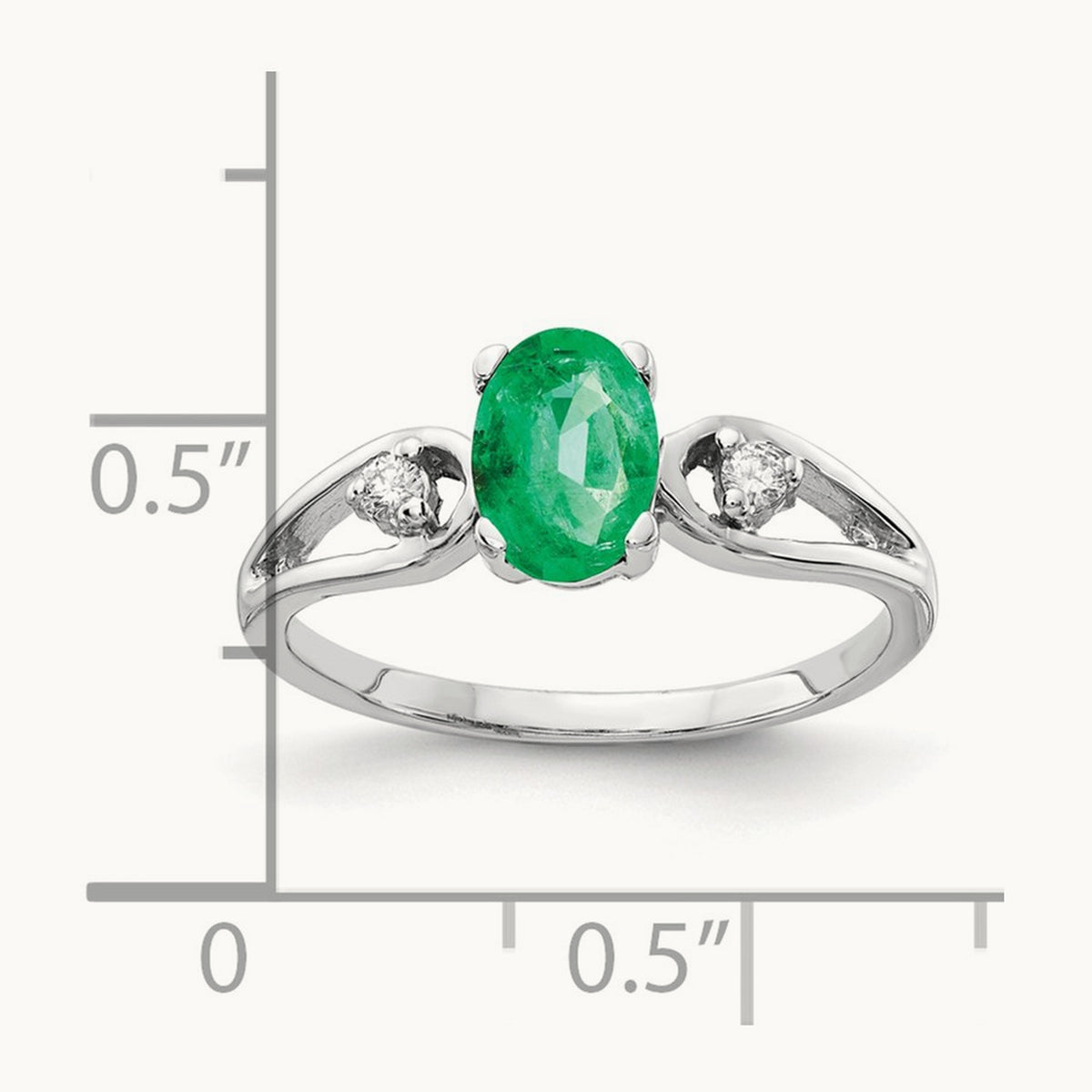 7x5mm Oval Emerald AA Diamond ring, 14K White Gold