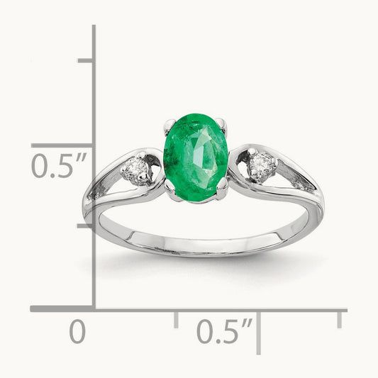 7x5mm Oval Emerald AA Diamond ring, 14K White Gold