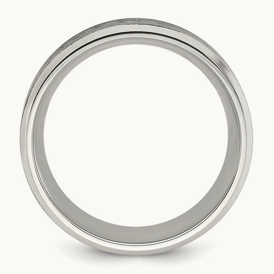 Brushed Center w/Laser Design Mountains Band, 8mm, Stainless Steel