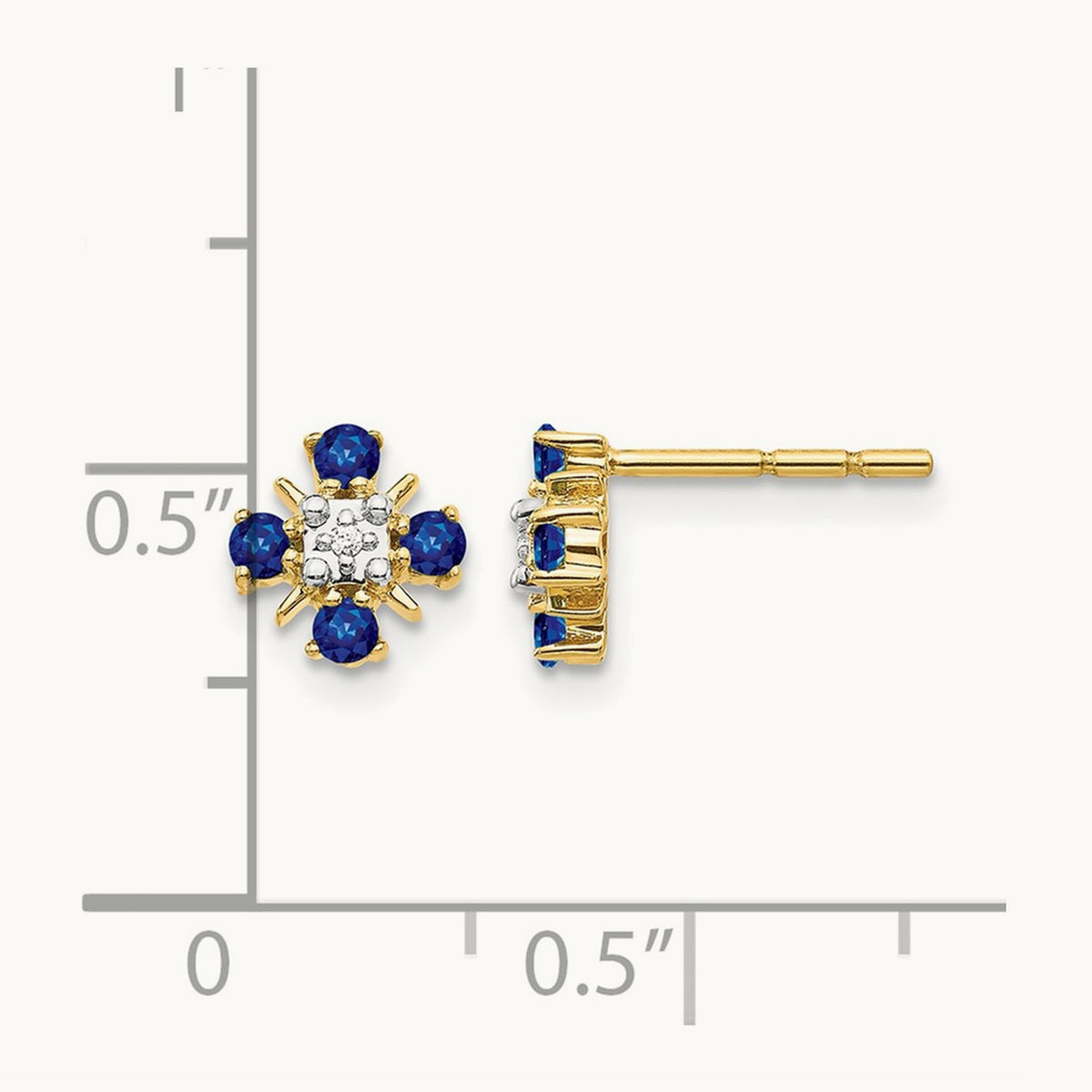 Blue Sapphire and Diamond Post Earrings — 14K Yellow Gold