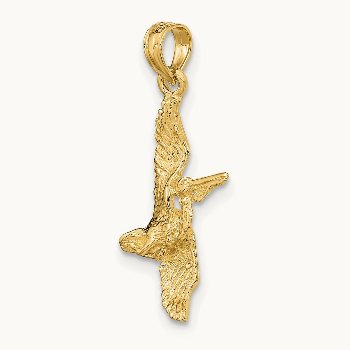 3-D Pelican Flying Charm — 14K Yellow Gold, 24mm