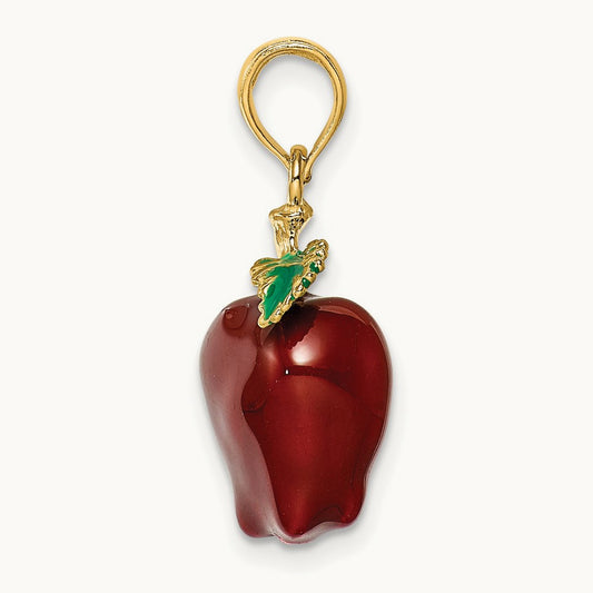 w/ Enamel 3-D Red Delicious Apple Charm, 14K