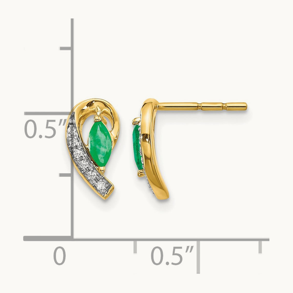 1/20Ct Diamond and Emerald Earrings — 14K Yellow Gold