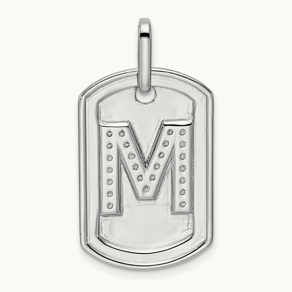 Diamond Dog Tag Charm — 14K White Gold, M