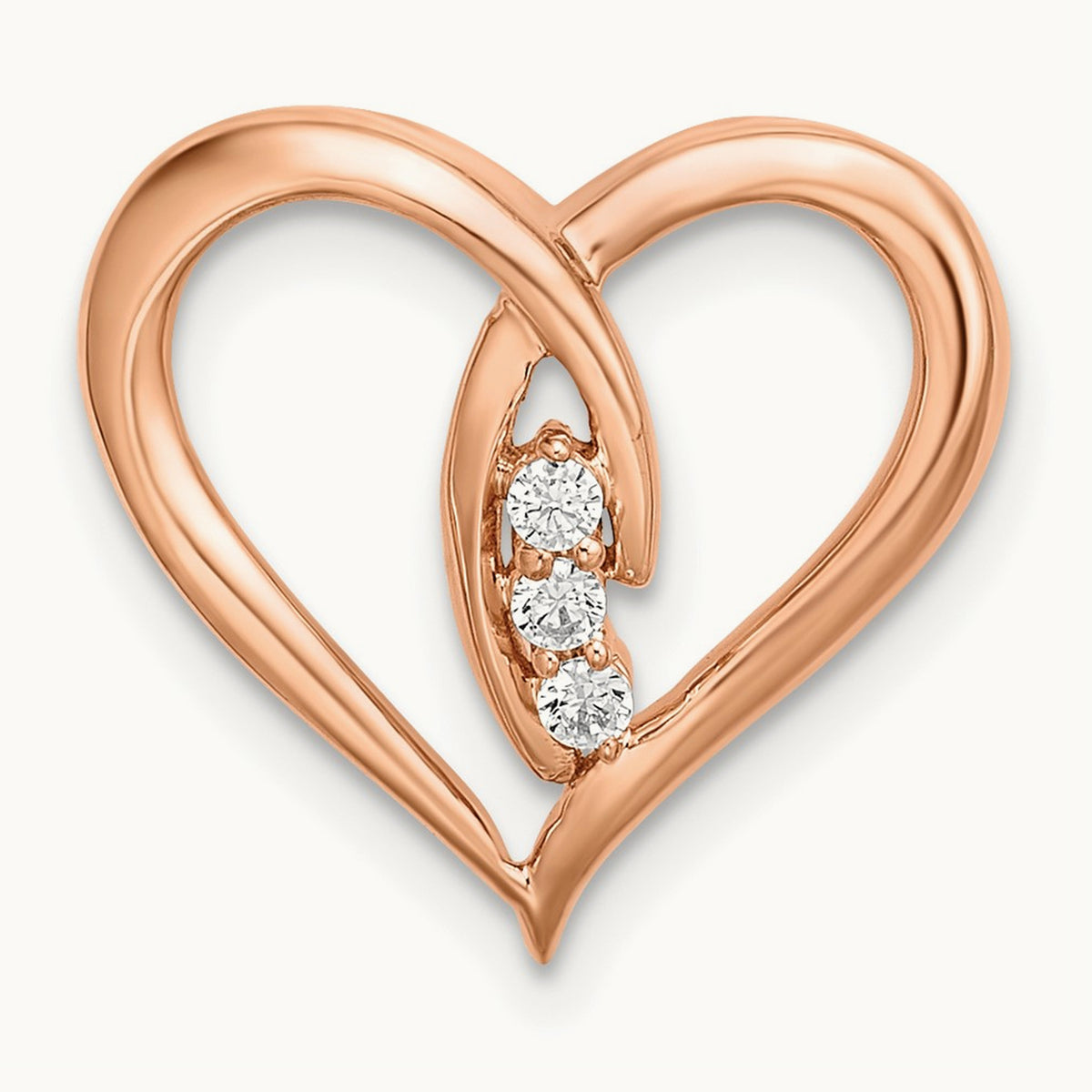 Diamond Polished Heart Chain Slide, 14K Rose Gold