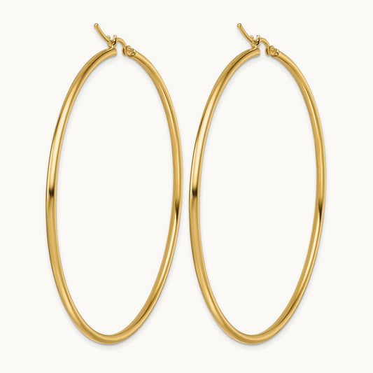 Polished Lightweight Tube Hoop Earrings — 10K Yellow Gold, 2x60mm