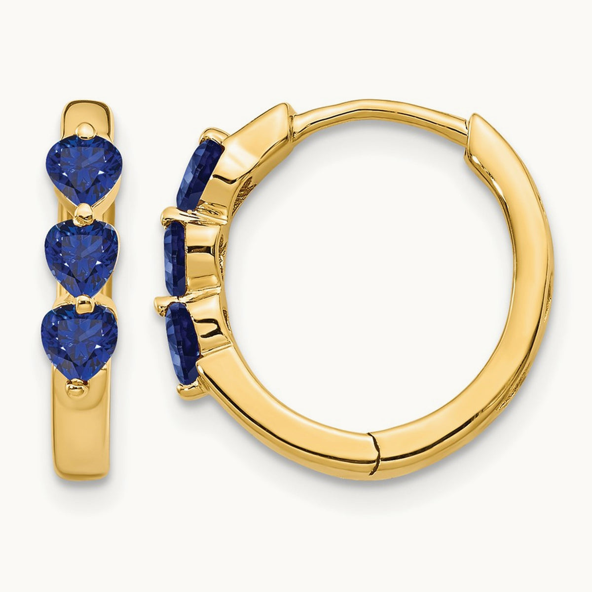 Created Sapphire Polished Hinged Hoop Earrings, 14K