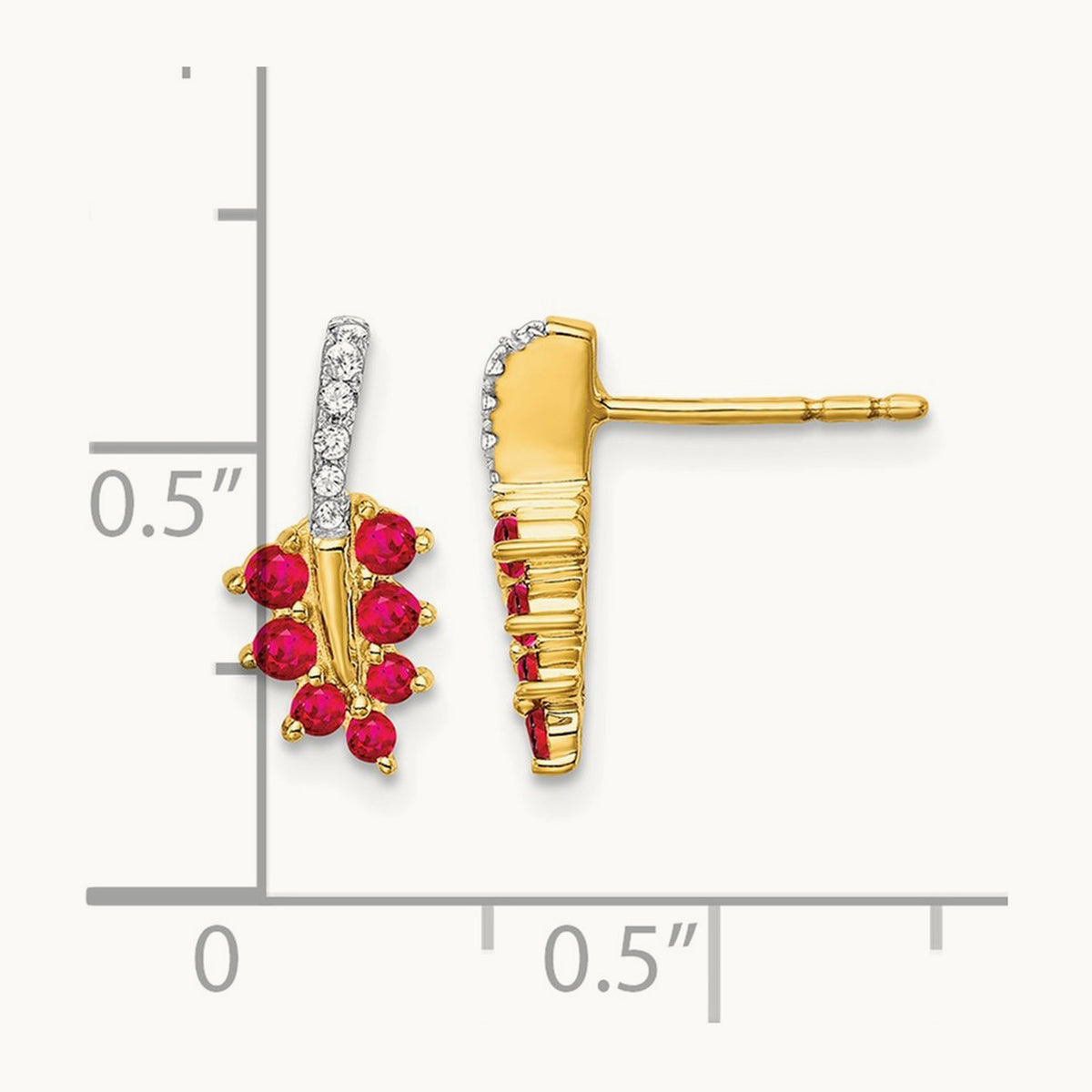 Ruby and Diamond Leaf Earrings, 14K