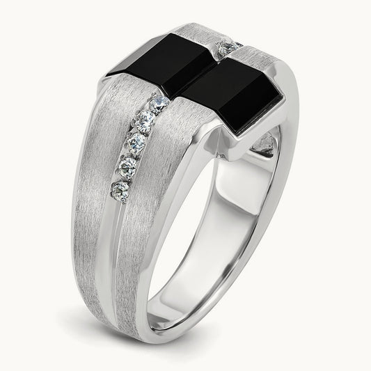 Men's Satin Onyx and Diamond Complete Ring — IBGoodman — photo set