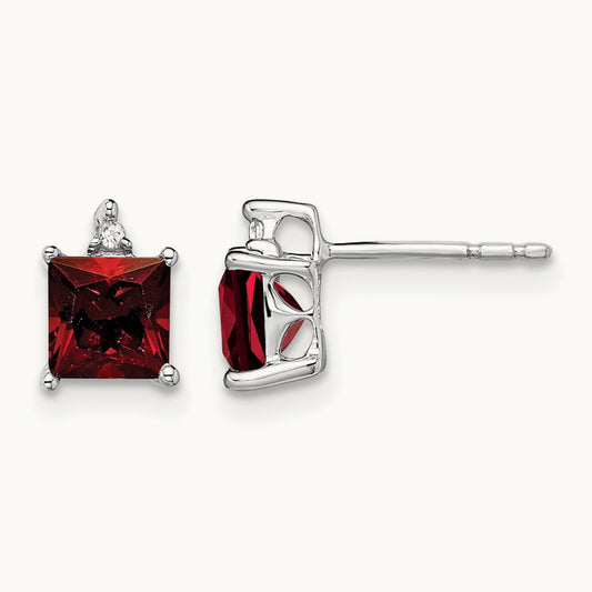 Princess Garnet and Diamond Earrings, 14K White Gold