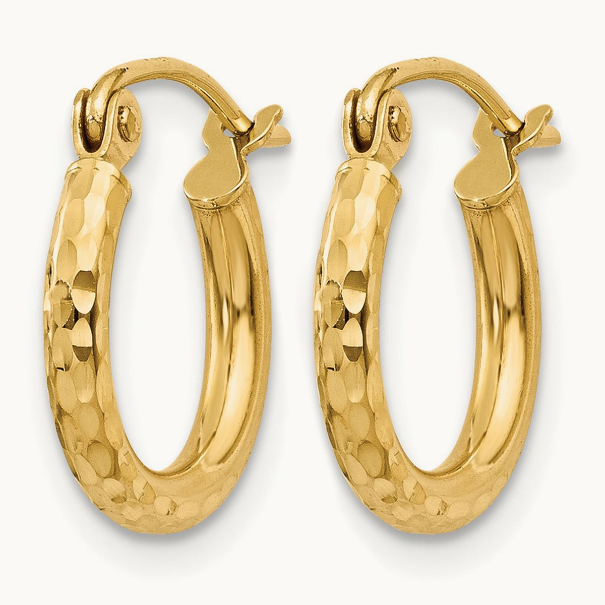 Diamond-cut Round Tube Hoop Earrings — 14K Yellow Gold