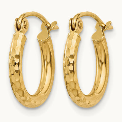 Diamond-cut Round Tube Hoop Earrings — 14K Yellow Gold