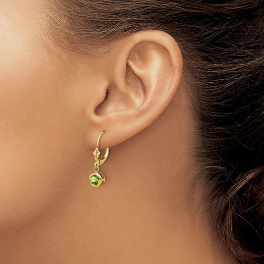 Peridot Leverback Earrings — 14K Yellow Gold, 23mm, 5mm