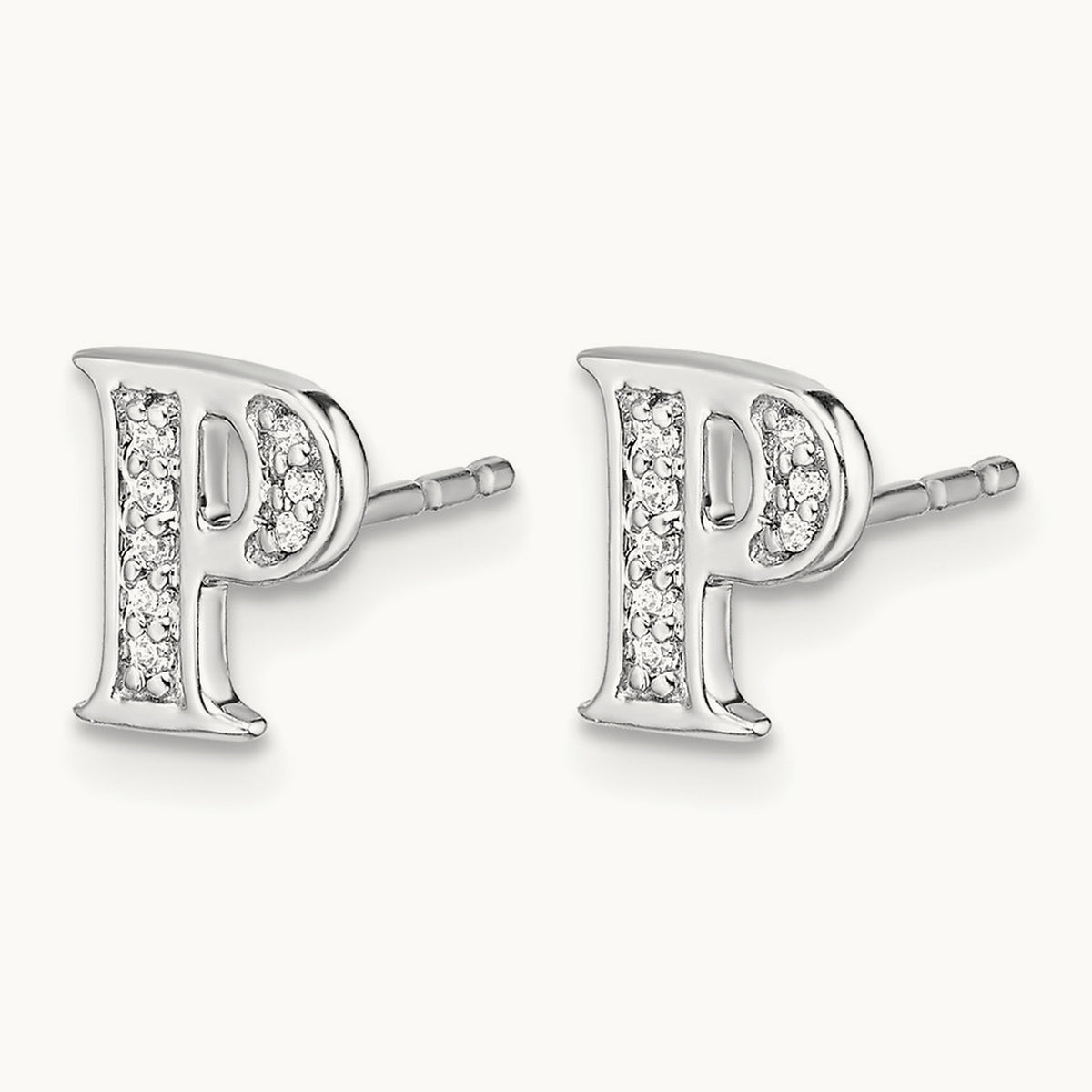 Diamond Initial P Earrings, 14K White Gold
