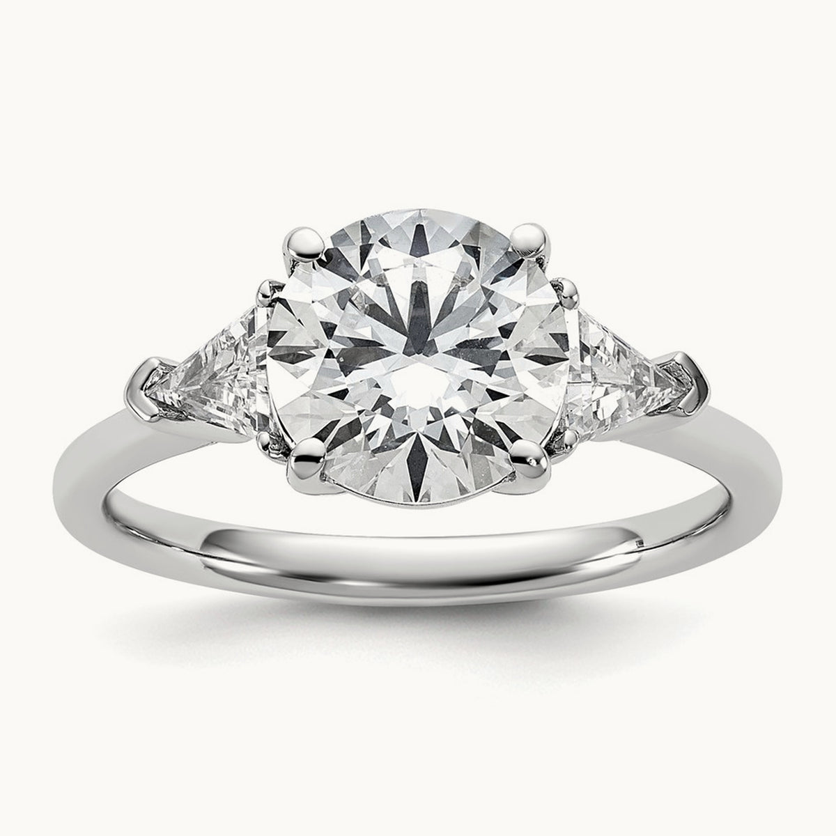 1/2ct Lab Grown Dia VS/SI+ G+ Triangle 2ct Round Semi 3 Stone Eng Ring, 14K White Gold