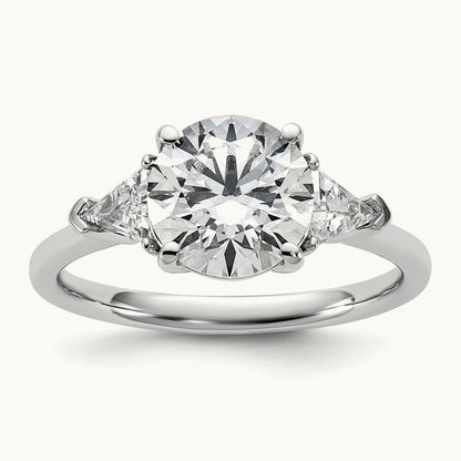 1/2ct Lab Grown Dia VS/SI+ G+ Triangle 2ct Round Semi 3 Stone Eng Ring, 14K White Gold