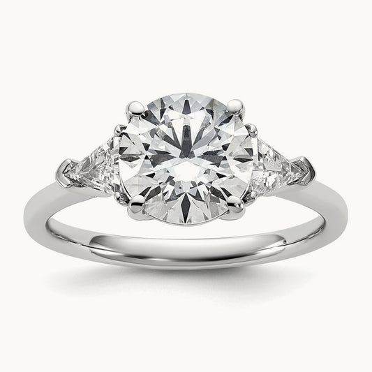 1/2ct Lab Grown Dia VS/SI+ G+ Triangle 2ct Round Semi 3 Stone Eng Ring, 14K White Gold