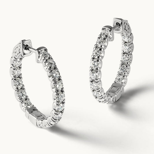 In/Out Safety Clasp Hoop Earrings, 3.00 ct tw Lab-Grown Diamond