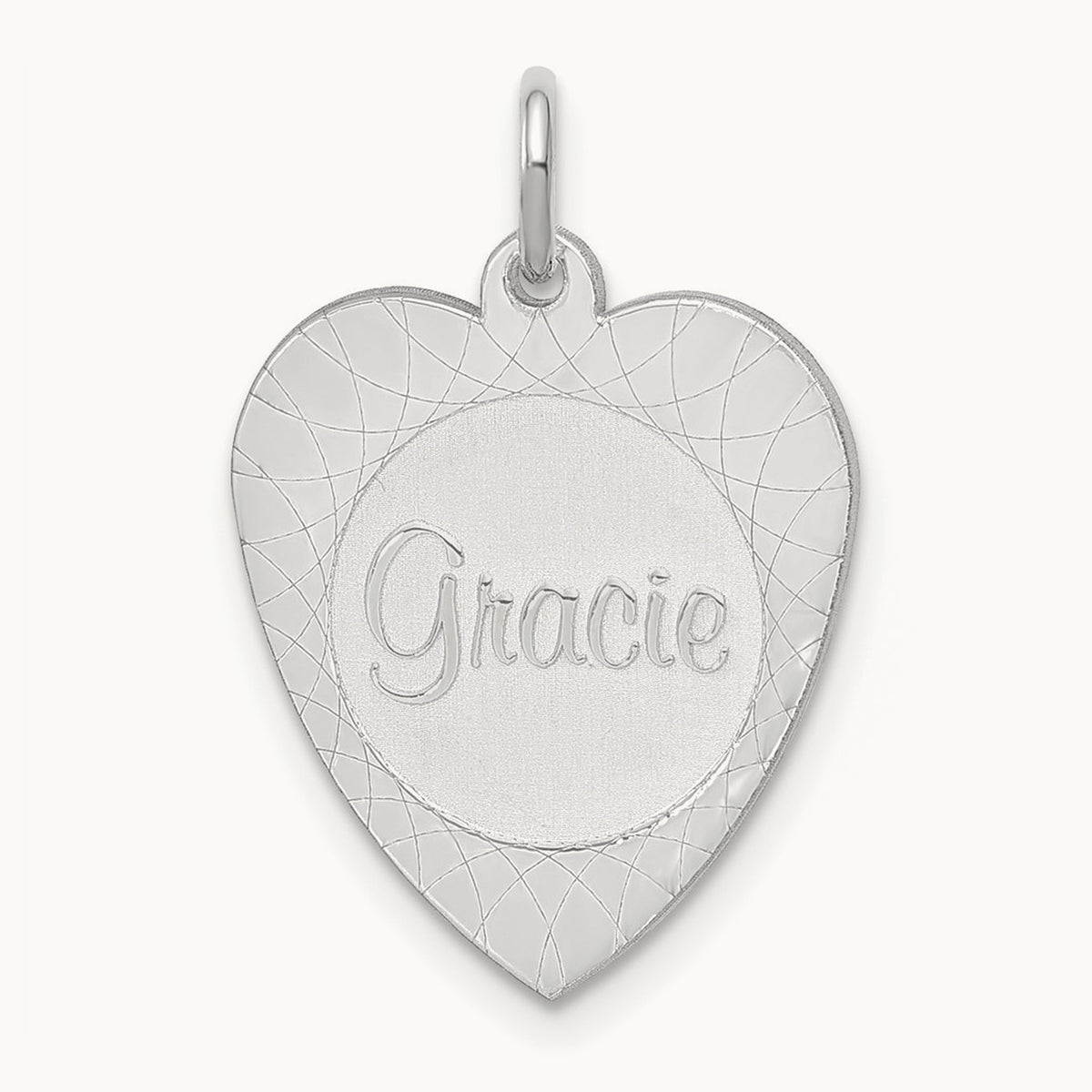 Heart Disc Name Charm, 14K White Gold