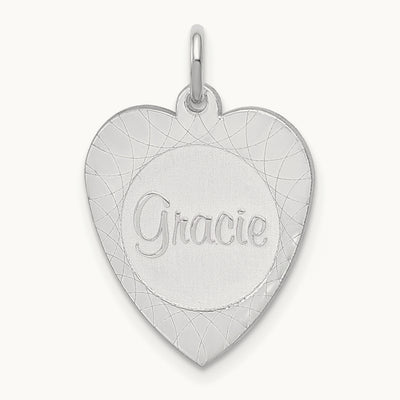 Heart Disc Name Charm, 14K White Gold