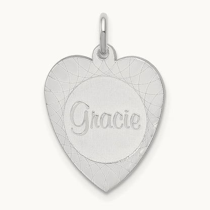 Heart Disc Name Charm, 14K White Gold