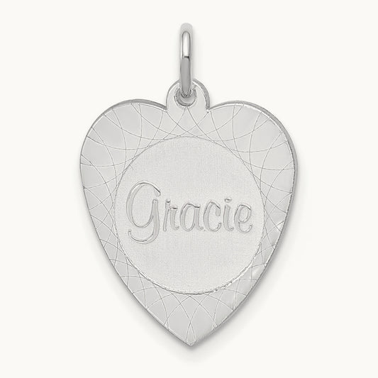Heart Disc Name Charm, 14K White Gold