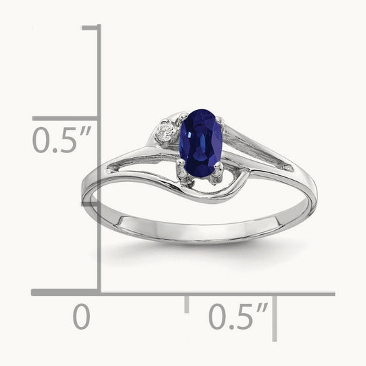 5x3mm Oval Sapphire AA Diamond ring, 14K White Gold