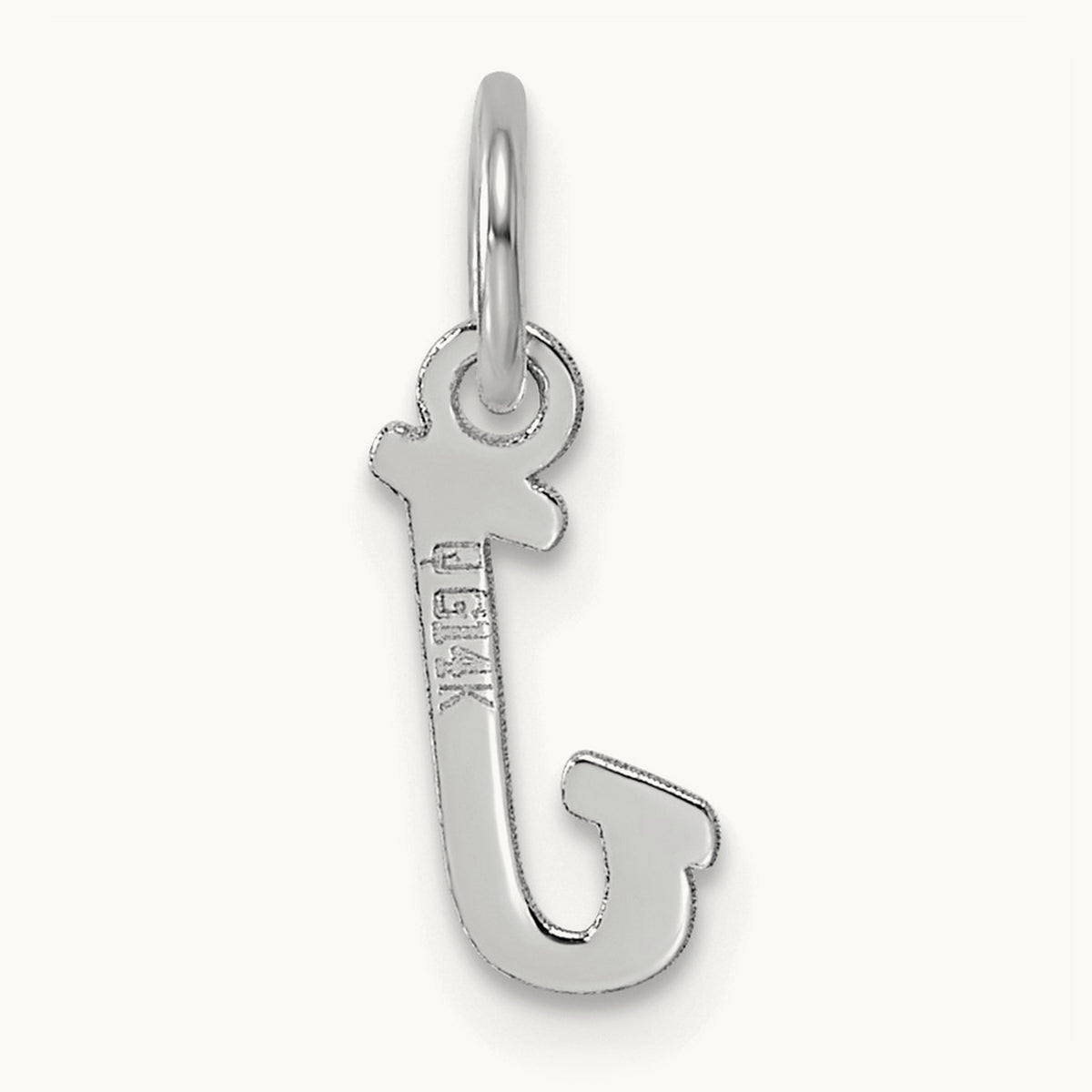 Small Script Letter J Initial Charm, 14K White Gold