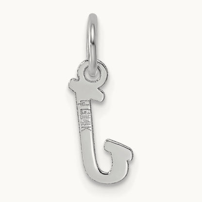 Small Script Letter J Initial Charm, 14K White Gold