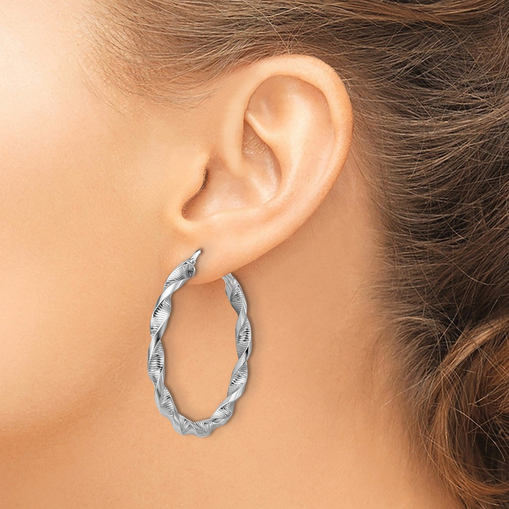 Rhodium-plated Polish/Textured Twist Hoop Earrings — 43mm