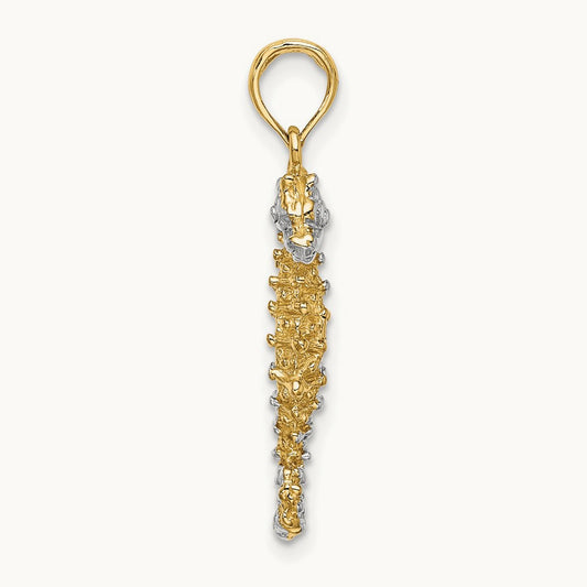 3-D Seahorse Charm, 14K with White Rhodium