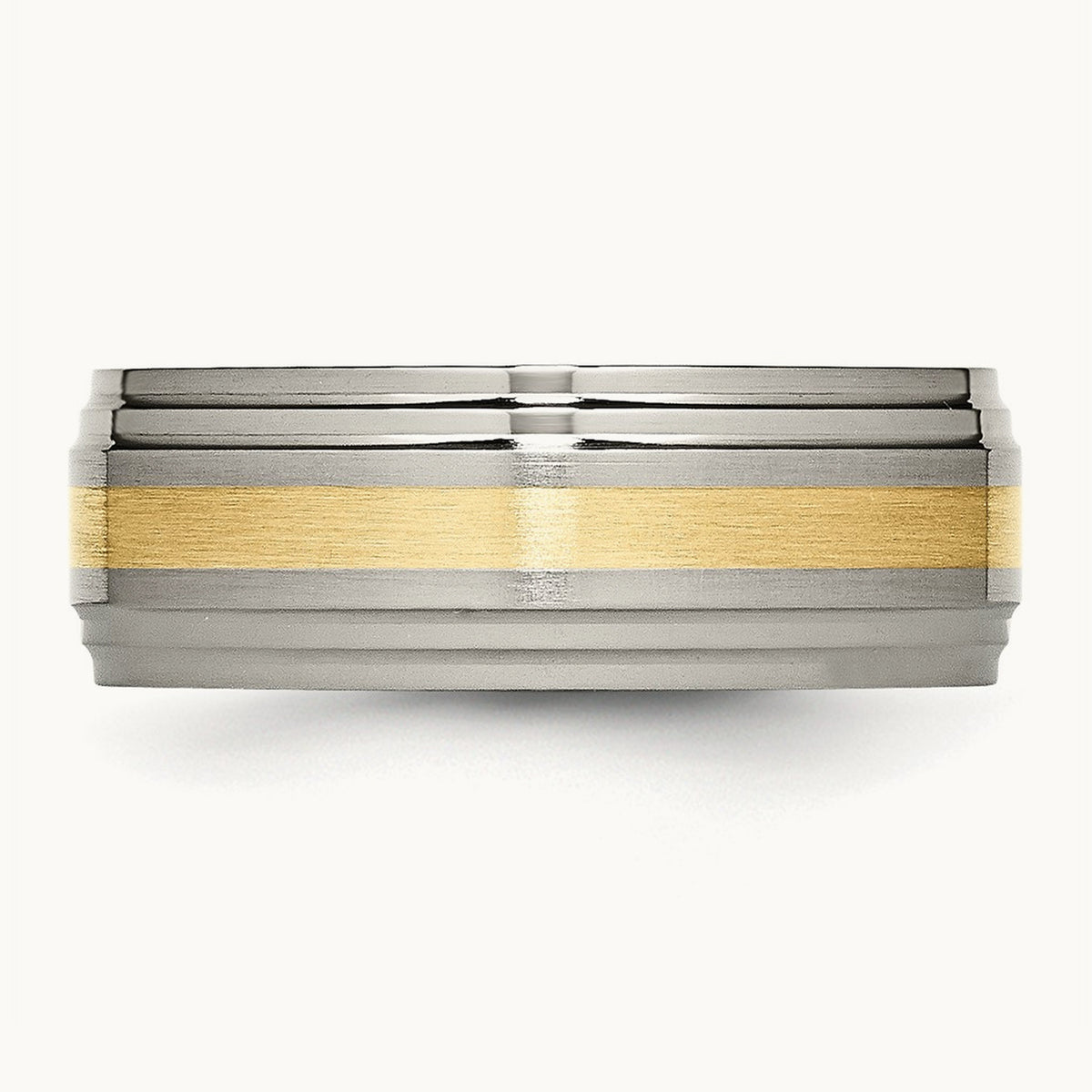Brushed Center with 14K Yellow Inlay Ridged Edge Band — photo set (2)
