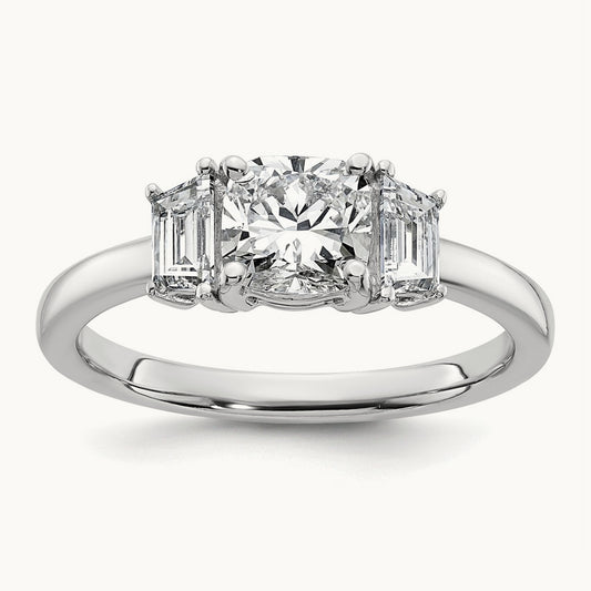 1 3/8ct Lab Grown Diamond VS+ F+ Cushion &1/2 Moon Comp Eng Ring, 14K White Gold